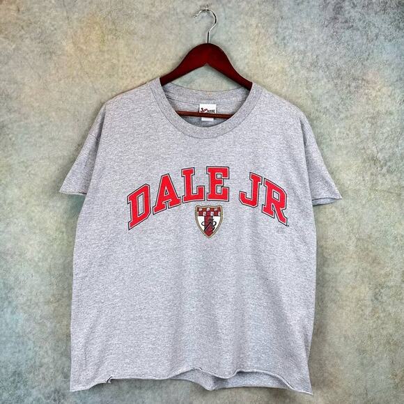 Vintage Y2K Nascar Dale Earnhardt Jr T Shirt Sz L Gray Cropped Racing Logo - Picture 1 of 7
